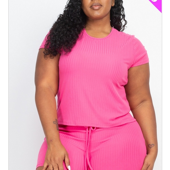 No More Parties Set Plus/Plus Soft Ribbed Top & Shorts Set Pink